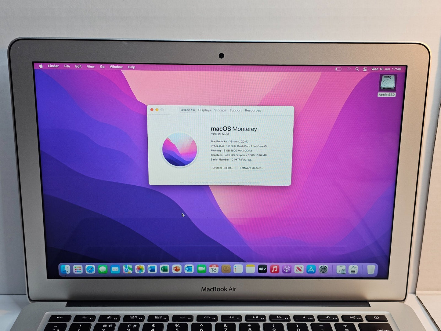 Apple MacBook Air 13.3" A1466 Core i5 1.8GHz 8GB RAM 256GB SSD MacOS Monterey