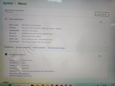 Dell Latitude 7420 2in1 Touch i7 11th Gen vPro 14" FHD 16GB 512GB 360 Grade A