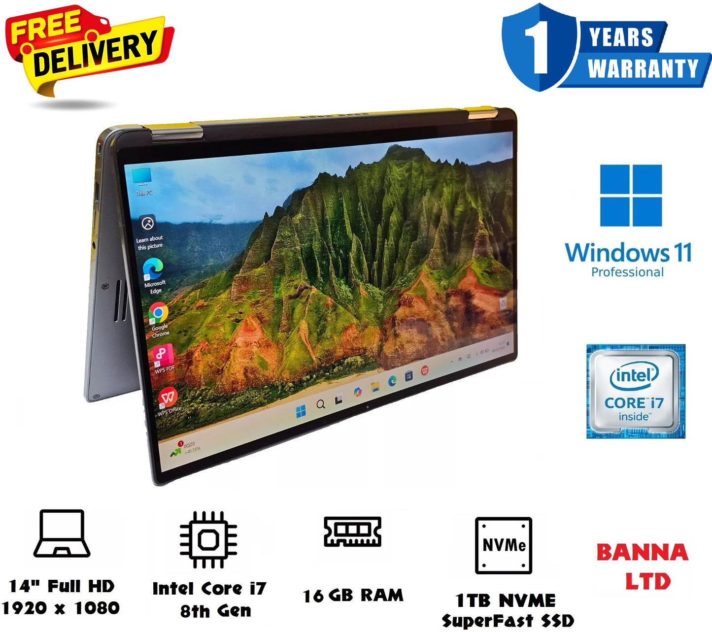 Dell Latitude 7400 2-in-1 Laptop i7 16GB 512/1TB Touch Screen 14" 1 Year 360° Rotation